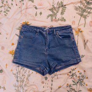 Classic High Waisted Medium Wash Denim Shorts